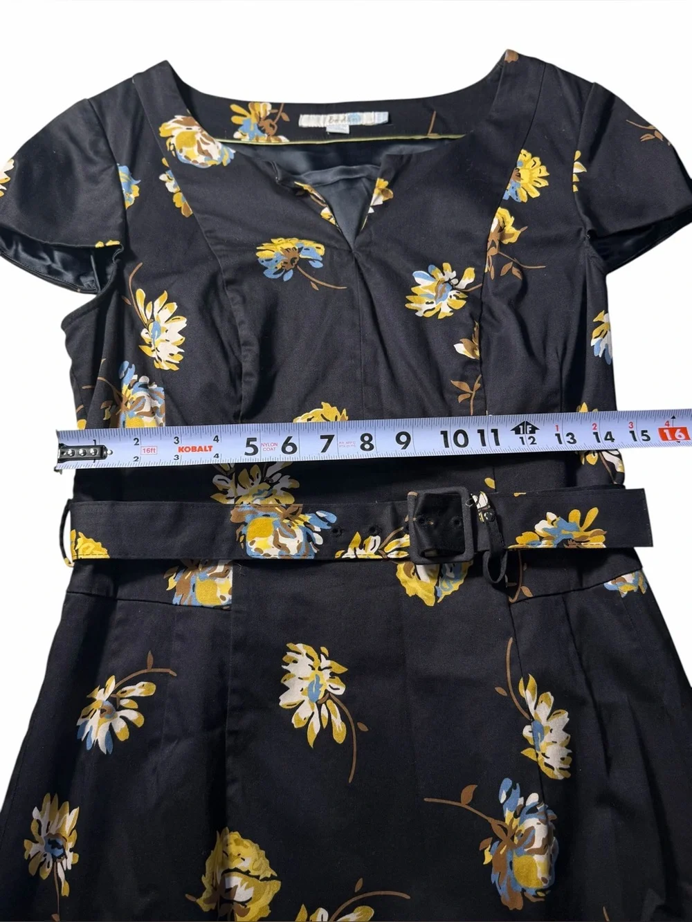 Boden Floral Black Belted Pencil Skirt Dress With Slit And Side Pocket Women 6R